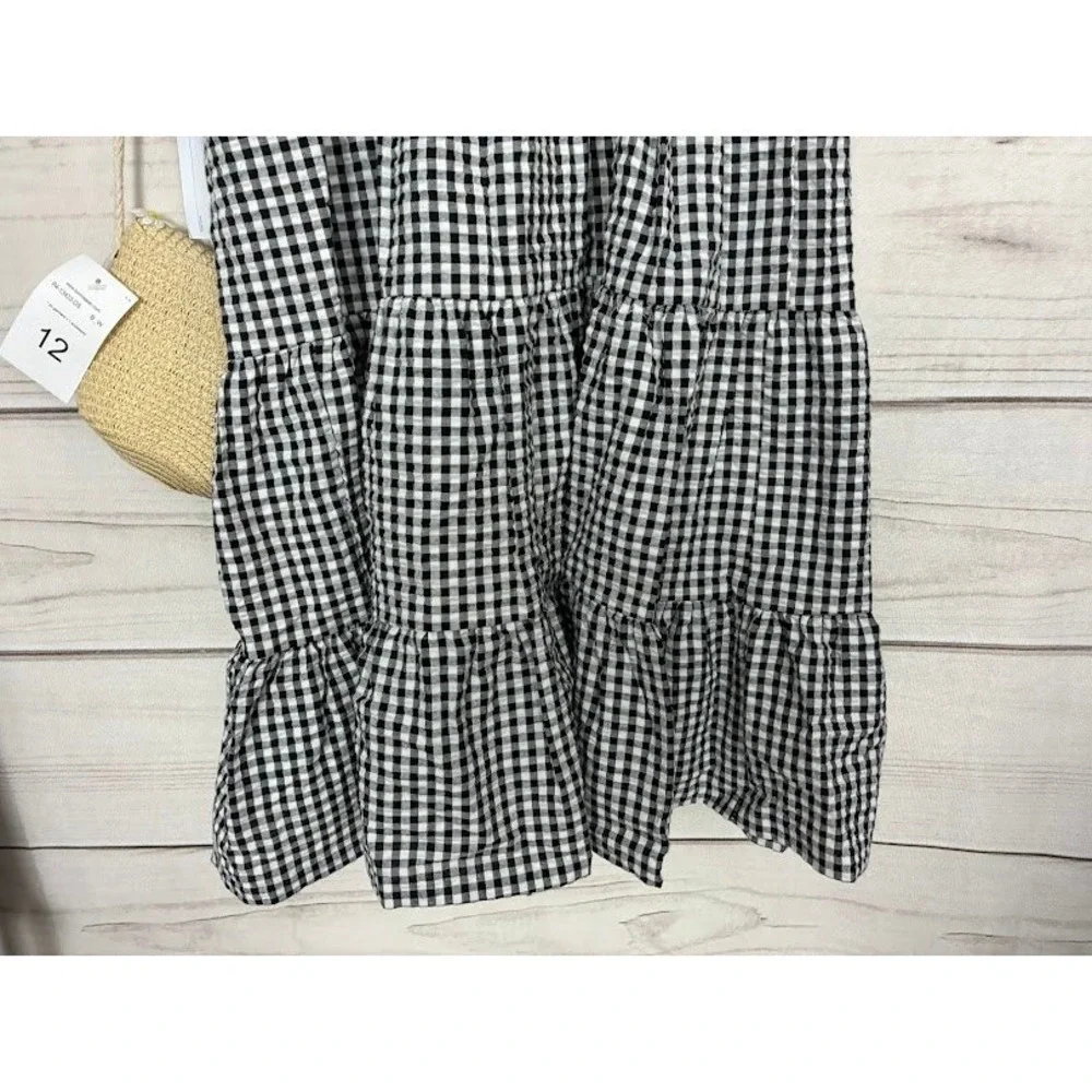 Bonnie Jean Girls Gingham Smocked Tiered Dress with Daisy Trim & Purse Size 12